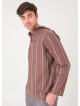 Shepherd Button Detailed Hooded Brown Striped Men's Shirt